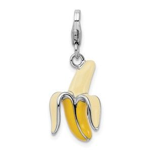 925 Sterling Silver 3-D Enameled Peeled Banana Bracelet Charm Lobster Clasp